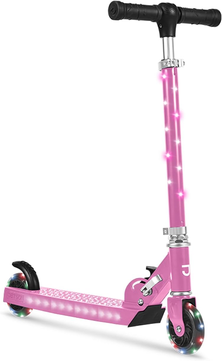 JETSON Kids Jupiter 2-Wheel Light-Up Kick Scooter, LED Lights on Handlebar, Stem, Wheels & Deck, Adjustable Handlebar, Rear Brake, Easy-Folding Mechanism, Ages 5+ - Image 5